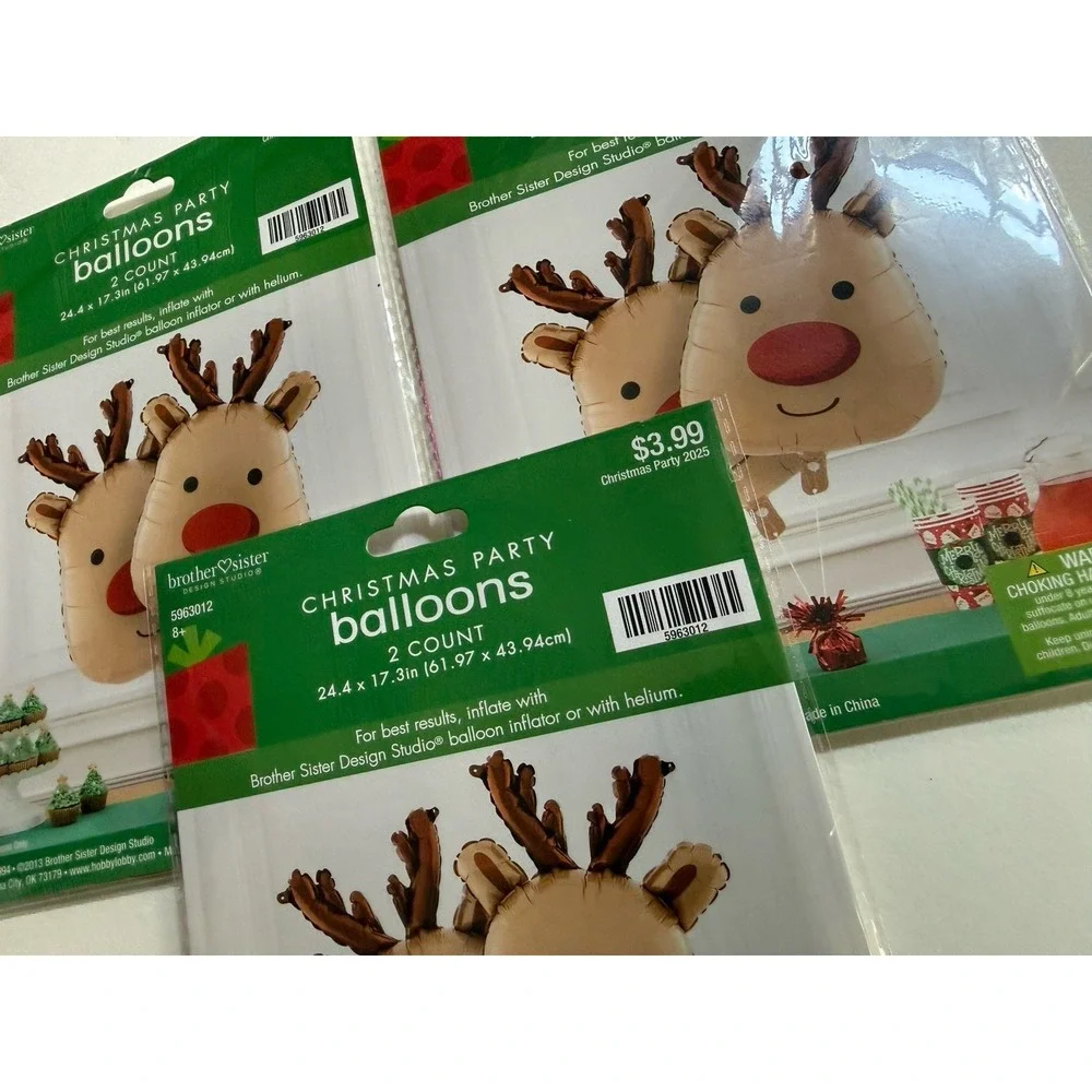 Christmas Party themed balloon decoration Three‎ Sets Of 2 Reindeer (6) Balloons
